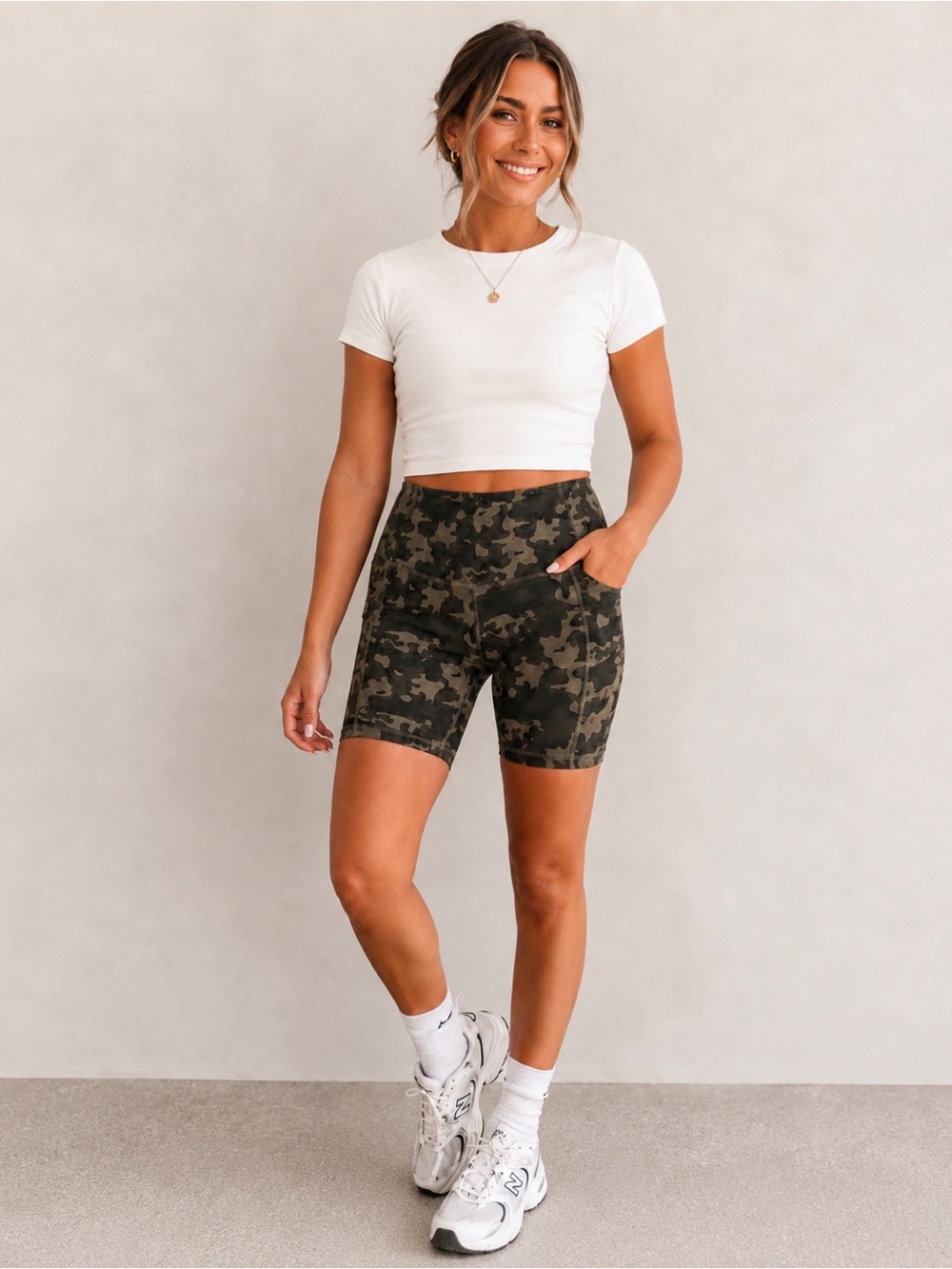 LegEnd Camo Biker Shorts Medium High Waisted Athletic Yoga Gym Pockets